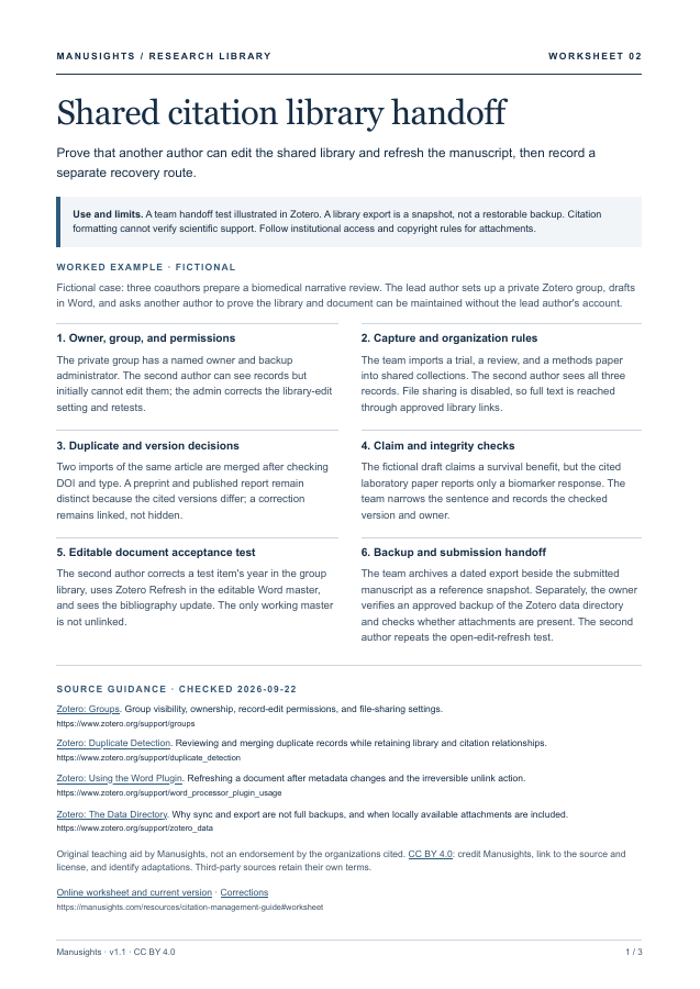 First page of Shared citation library handoff